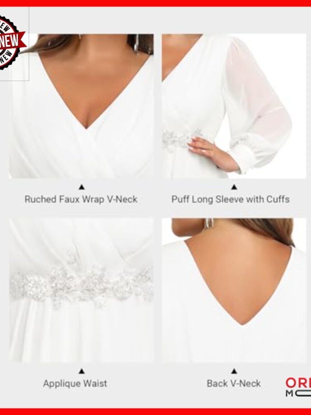 Plus Size Formal Evening Gown Long Sleeve Chiffon Maxi Dress Wedding - Picture 6 of 7